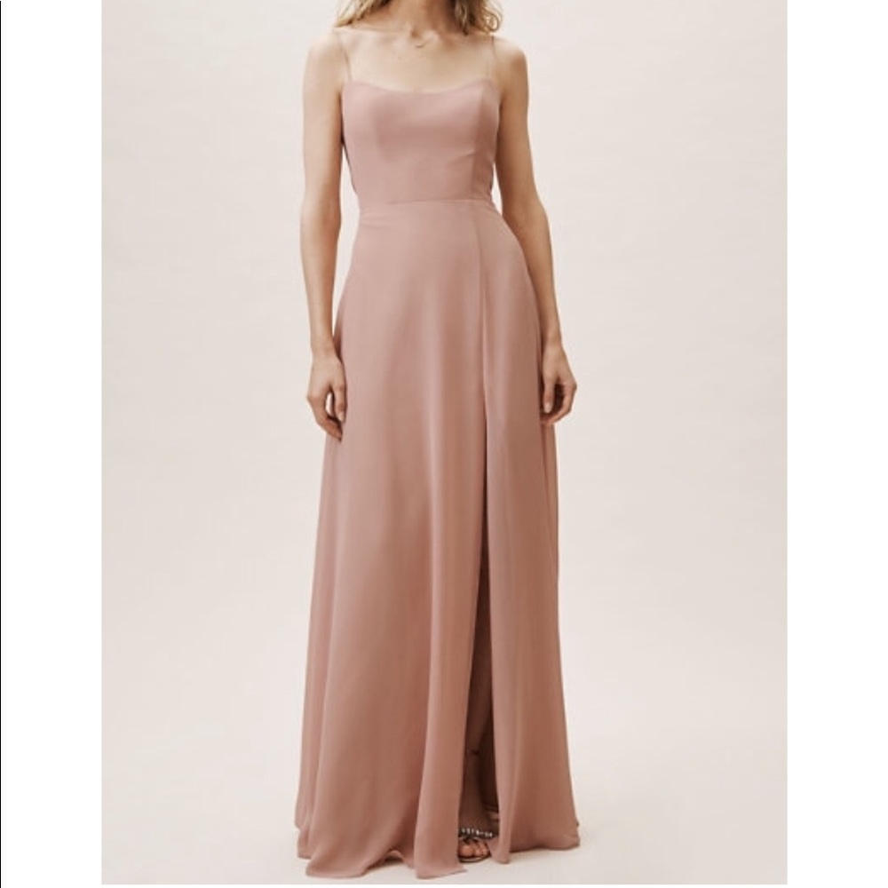 Jenny Yoo Thin Strapped Dress in Early Grey